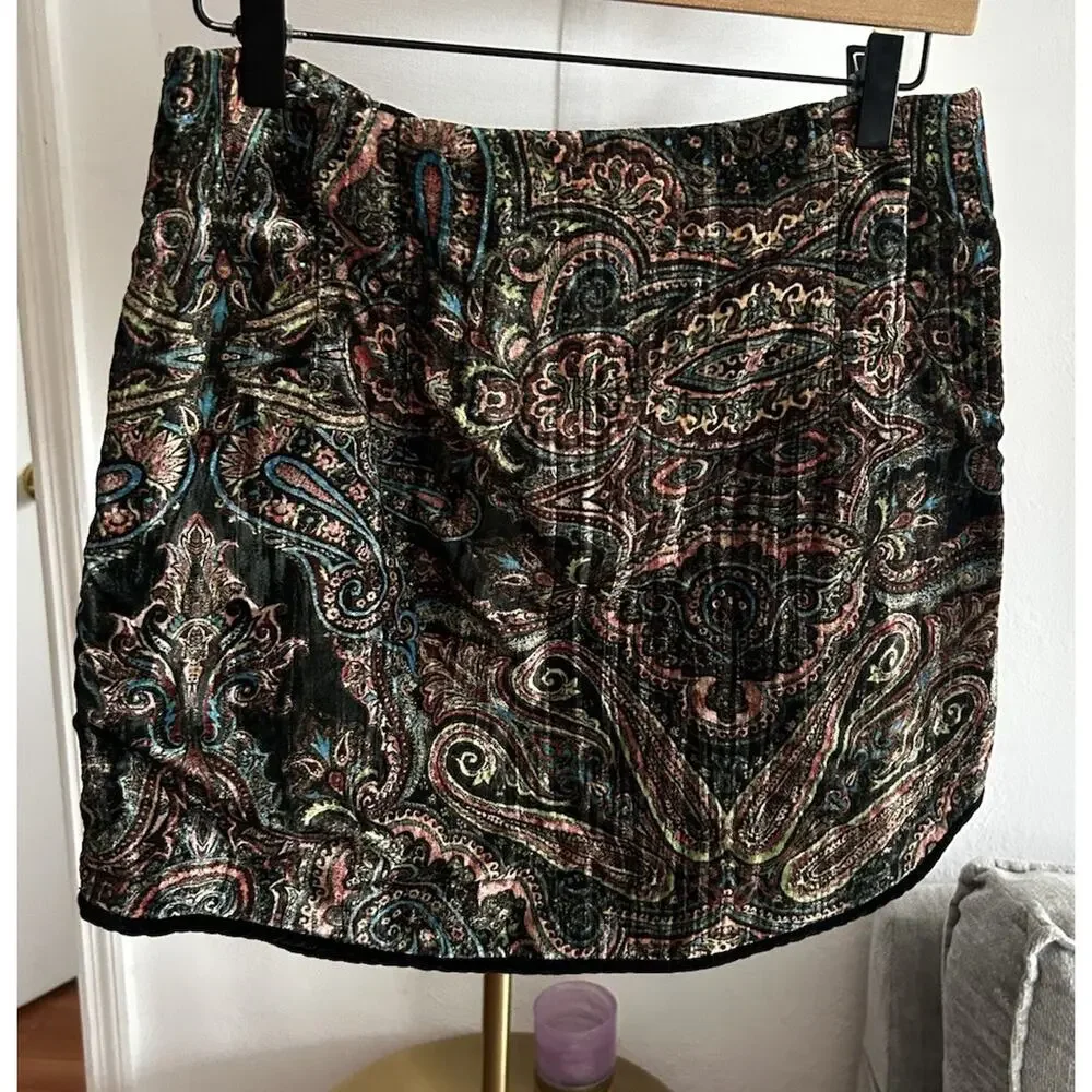 Zara Velvet Paisley Min Skirt L Whimsigoth Grunge Indie Fairly